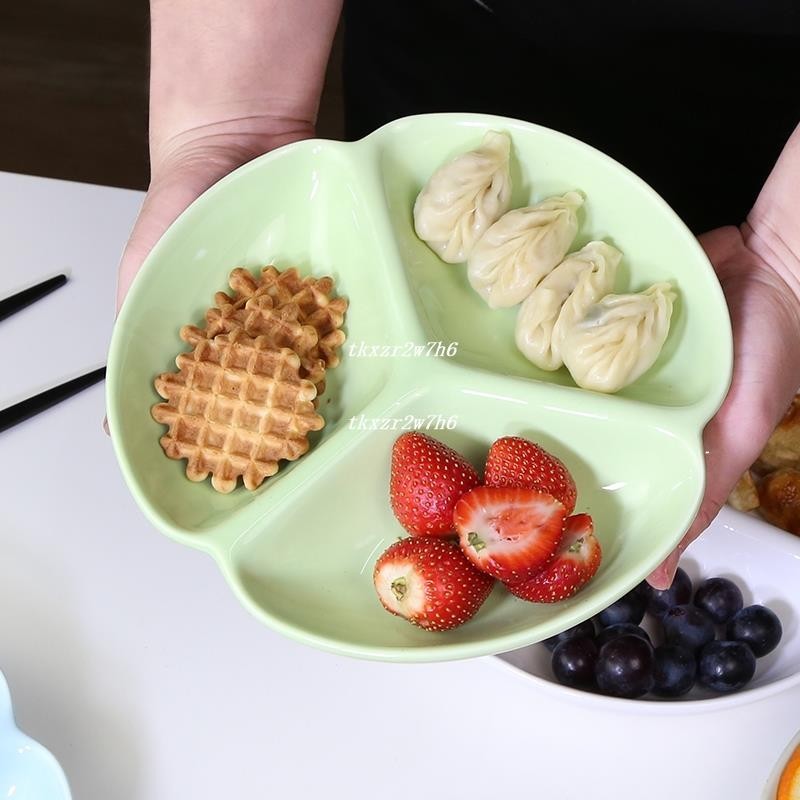 熱銷中🎉日式 創意 陶瓷 分隔菜盤 陶瓷 三格盤兒童分餐盤早餐盤 家用 盤子