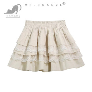 黑貓蕾絲拚接蛋糕裙短裙女2024春夏季新款可愛小裙子百褶蓬蓬半身裙潮