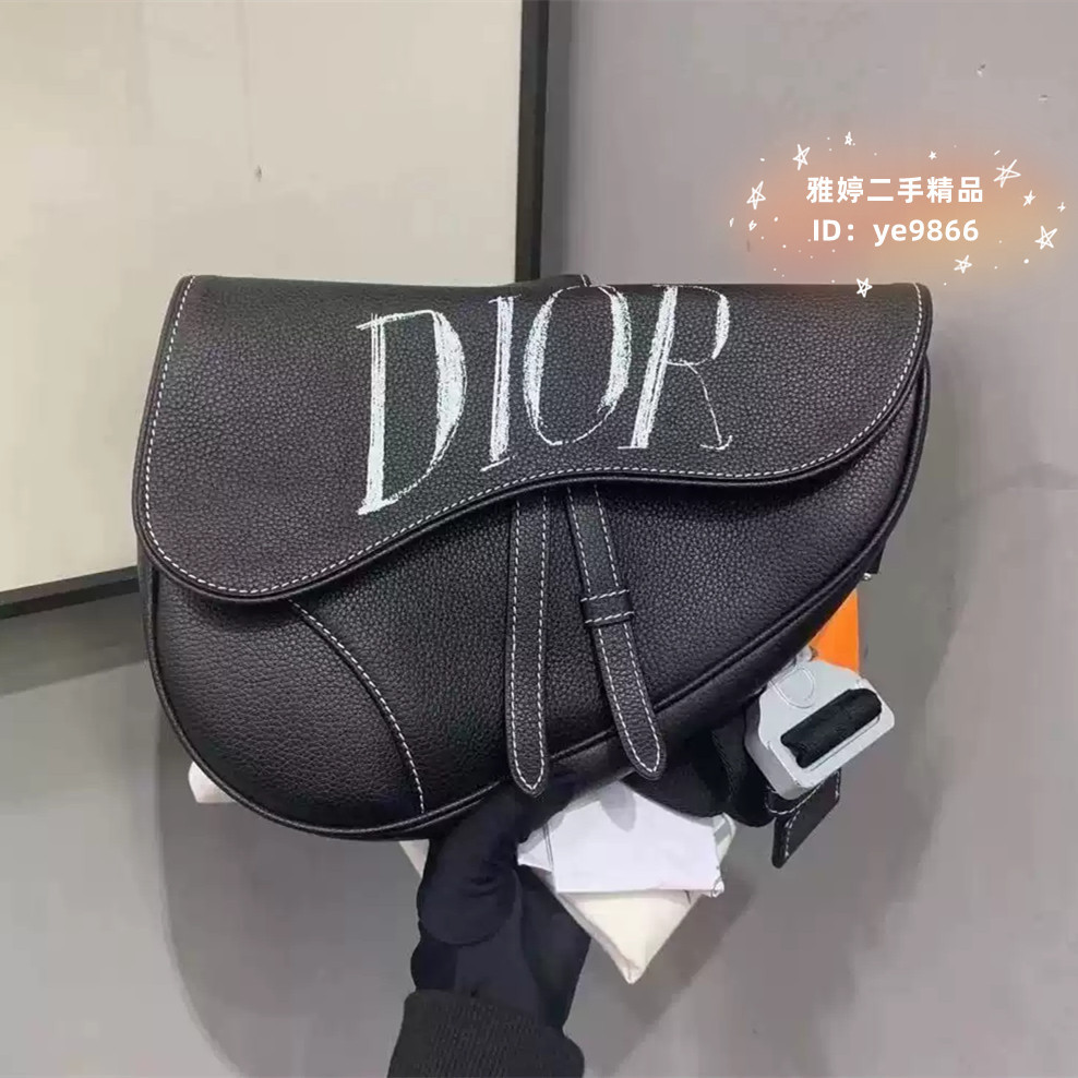 『二手精品』精品 DIOR 迪奧 1ADPO0 SADDLE 馬鞍袋 黑色牛皮 字母LOGO 腰包 胸包 斜跨包 馬鞍包