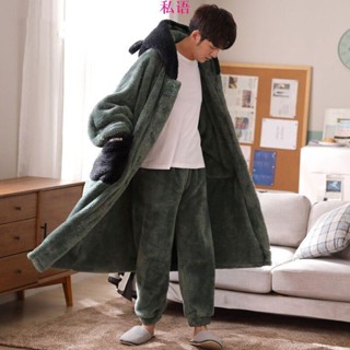 🔥情趣🎀法蘭絨睡袍 秋冬居家服 珊瑚絨浴袍 睡衣男士 秋冬季珊瑚睡袍男刷毛家居服套裝中長款加厚法蘭絨