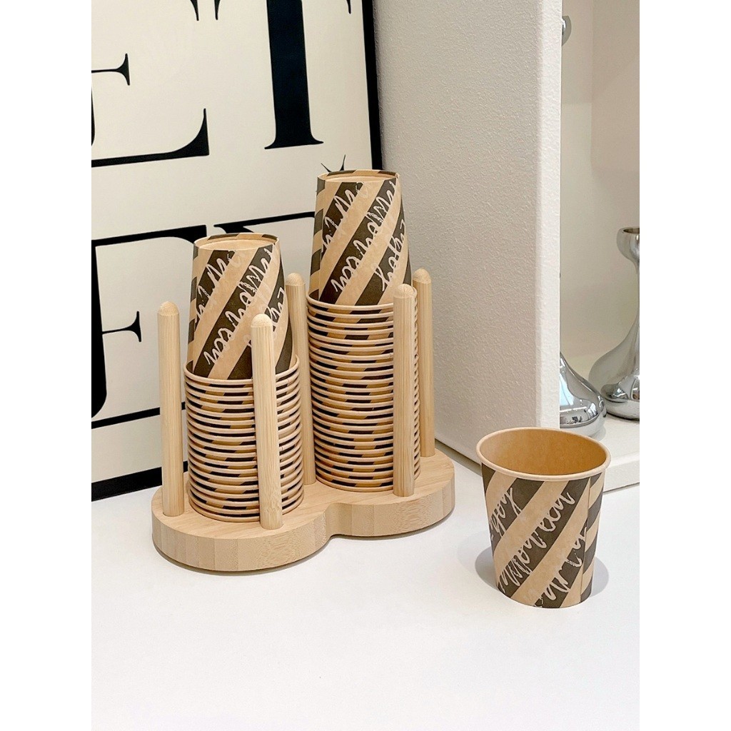 【優貝優選】 紙杯 木質 收納架 簡約 木製 杯架 奶茶 咖啡杯 一次性 杯子水杯 木架 置物架