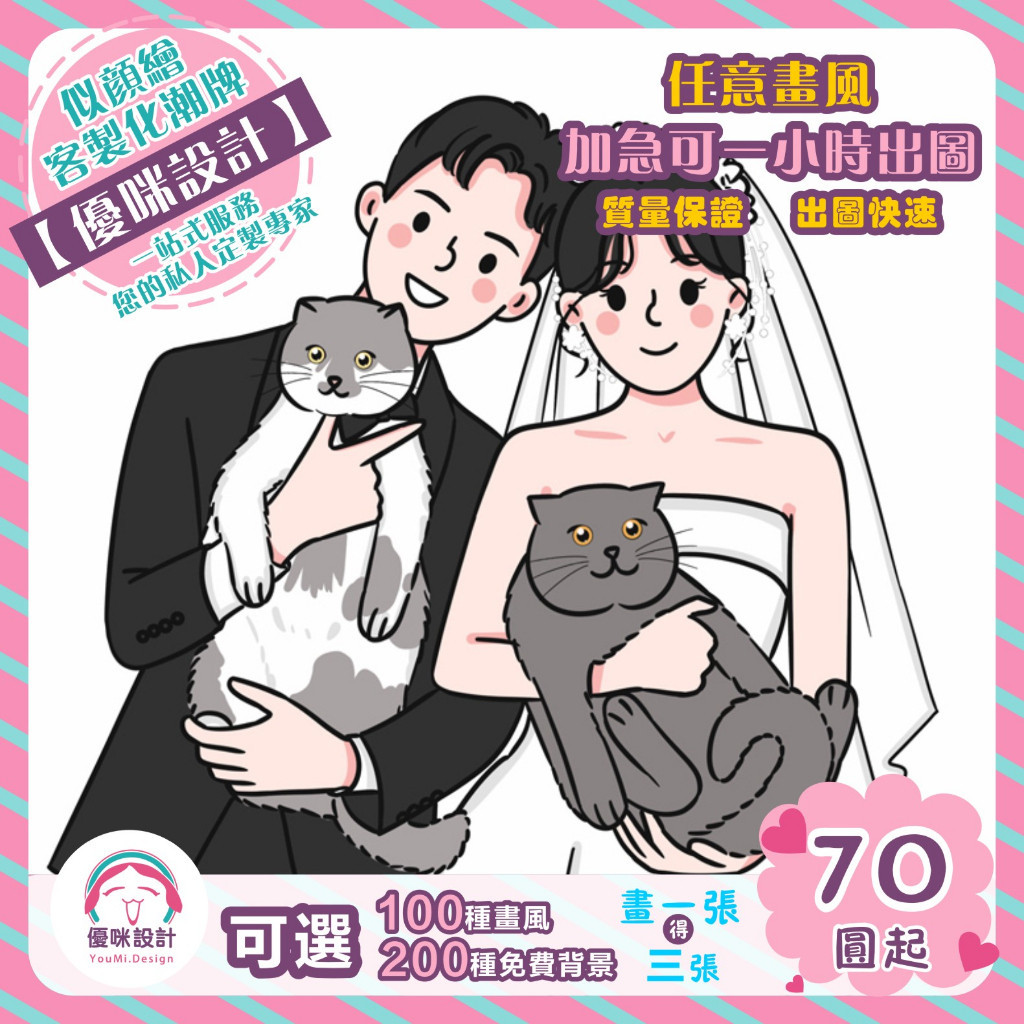 婚紗照 似顔繪 優咪設計 客製化 百種畫風 急單 手繪 人像畫 手繪人像 繪圖委托 插畫 照片 客製化禮物 生日禮物