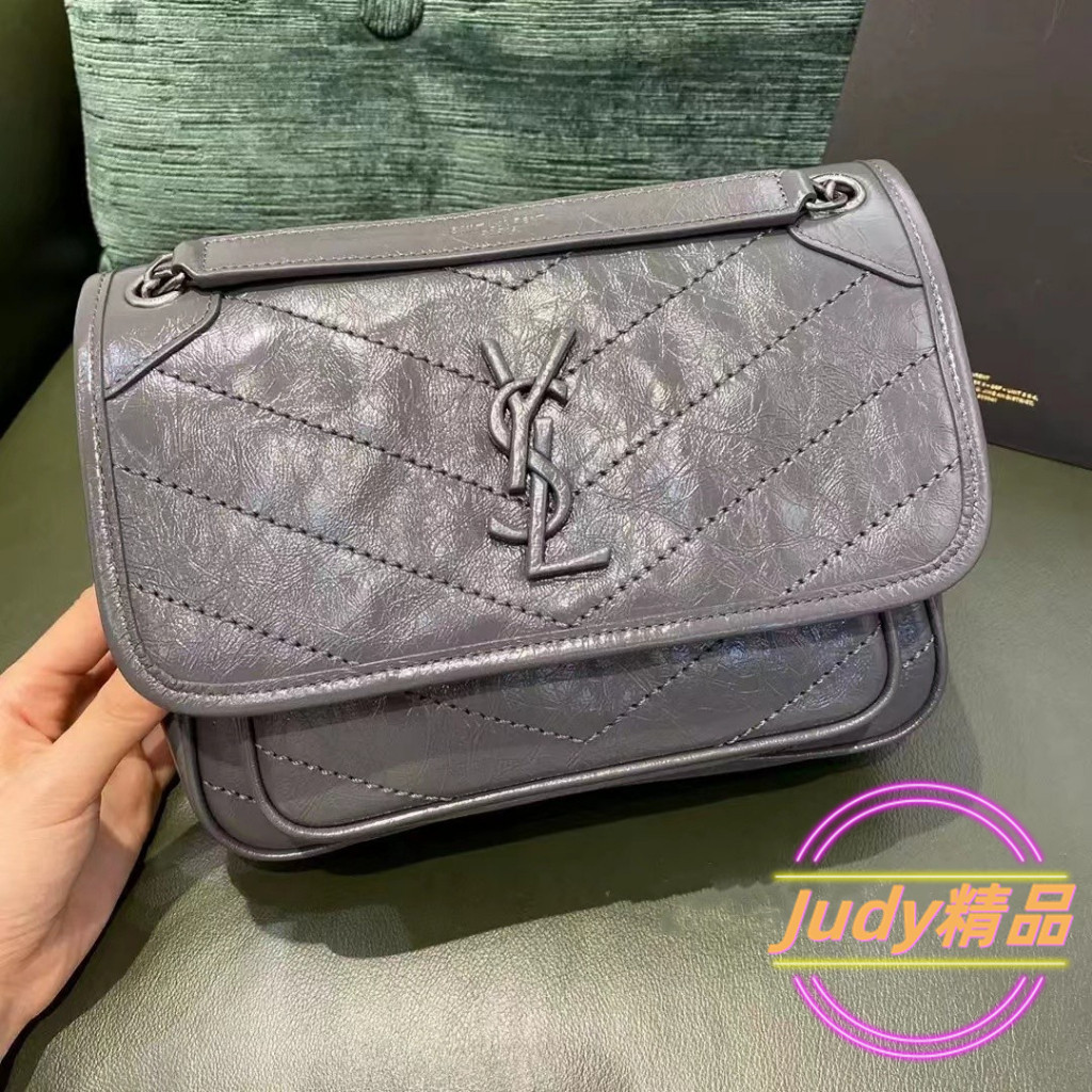 二手精品 Saint Laurent 聖羅蘭 YSL 深灰色 NIKI 小號郵差包/流浪包/單肩包/斜背包533037