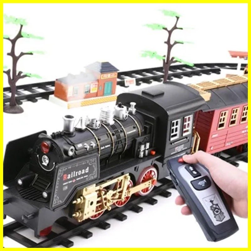 電動軌道遙控火車蒸汽火車遙控真人語音冒煙古典比例火車充電版
