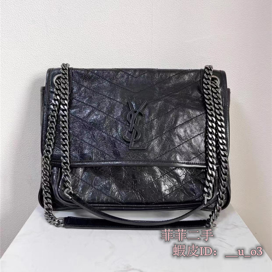 精品 YSL 聖羅蘭 NIKI小中大號 牛皮黑色 牛郵差包 流浪包 單肩包水餃包鏈條包斜挎包 4988940