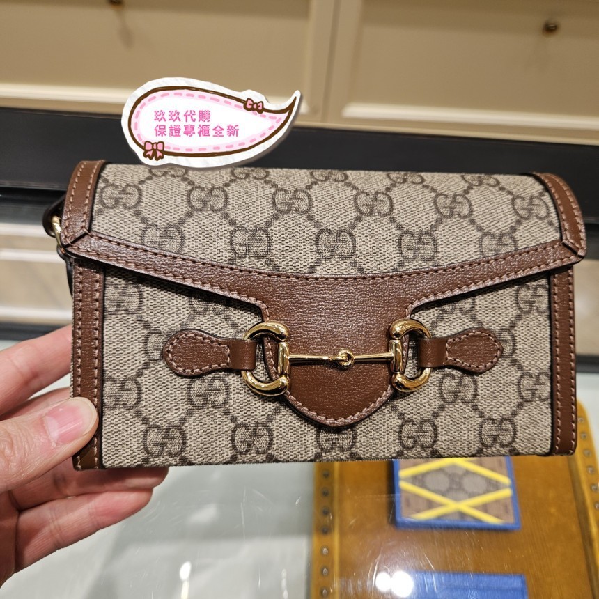 GUCCI 古馳 1955馬銜扣 mini 橫版手機包 斜挎包 單肩包 699296 老花