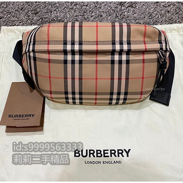 二手 Burberry 80104301 Vintage Check 經典米色格紋棉質 腰包 胸口包免運