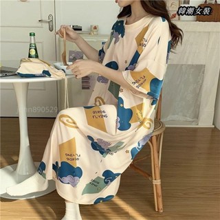 【大尺碼女裝M-5XL40-150kg】短袖睡裙女夏天大尺碼胖mm2-300斤家居服卡通中長款休閒過膝睡衣女