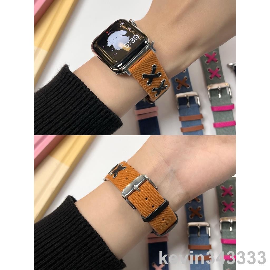 台灣出貨 交叉牛仔錶帶 適用於 Apple Watch S9/8/Ultra 2/7/6/se2/4 蘋果智能手錶配件