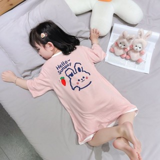 Hi❤baby女童連體睡衣夏季防踢莫代爾冰絲薄款睡袍女寶寶兒童家居服空調服