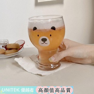 熱賣✨ins 韓式可愛熊玻璃杯 甜品杯 冷飲杯 小熊杯子 啤酒酒杯 個性咖啡杯 韓式水杯 酒吧卡通飲料杯 玻璃馬克杯