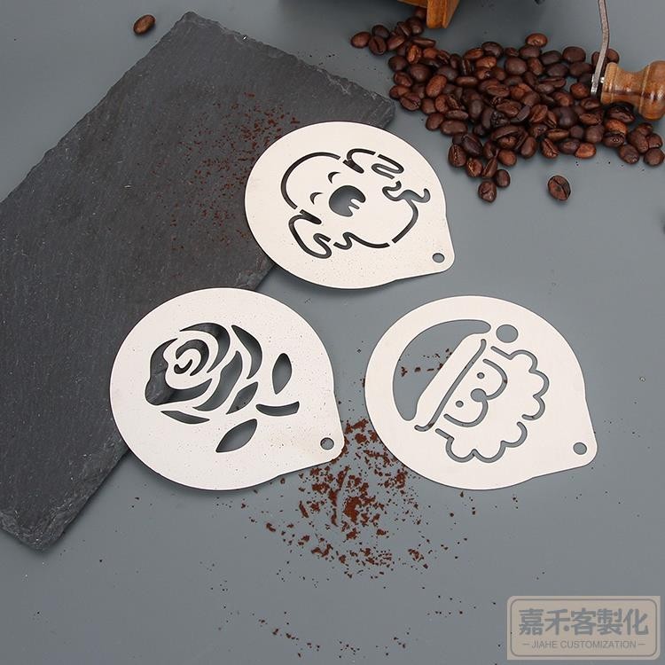 【全場客製化】咖啡拉花模具 304不鏽鋼 烘焙模具 鏤空logo 圖案訂製 印花膜 糖粉篩噴花模 花式咖啡蛋糕布丁撒粉套
