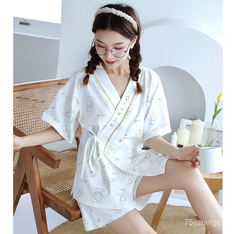 台灣最低價和服睡衣女夏季純棉短袖玉桂狗卡通可愛薄款日係繩日本居服傢套裝