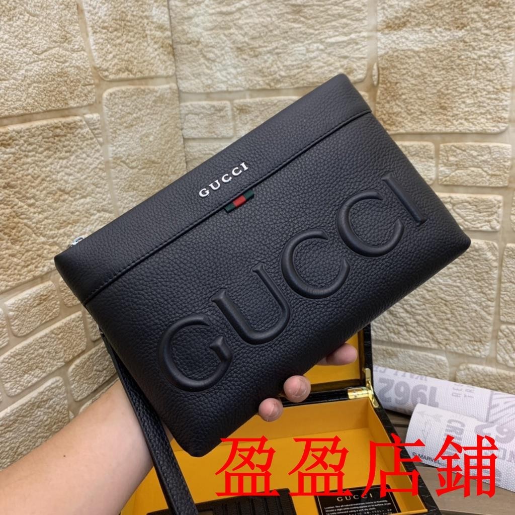 W/R二手-/GUCCI 古馳黑色手包 牛皮手拿包 拉鍊款手拿包 男包尺寸28x18x3cm