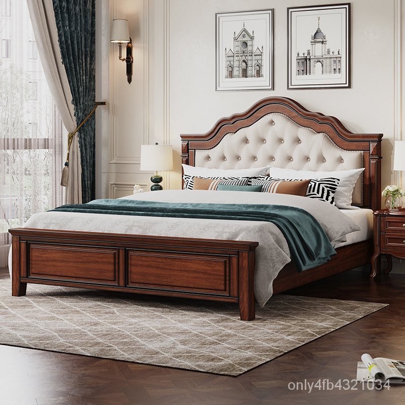 工廠直銷-美式實木床桃花芯木大床簡約大氣主臥1.8m大床婚床臥室床具軟靠床 單人床 床架 單人加大床架 WBX5