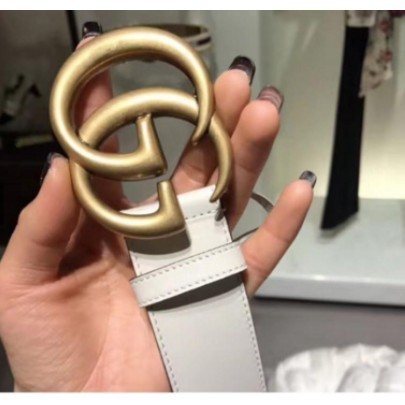 卓梵二手精品 Gucci 皮帶18年 寬4cm 復古黃銅logoGG白色 光面牛皮 腰帶 400593 現貨