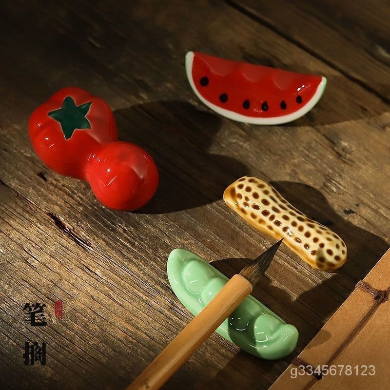 日式可愛蔬菜水果陶瓷筆擱迷你毛筆架筆擱小貓筆架文藝創意小擺件