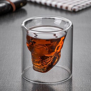 創意網紅雙層玻璃骷髏頭杯ins咖啡杯雞尾酒杯異形個性酒杯玻璃杯小紅書杯子🔥