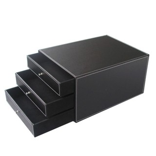 限時下殺 桌上收納 商務辦公用品桌麵檔案櫃 A4檔案收納櫃 資料檔案抽屜式收納盒皮革