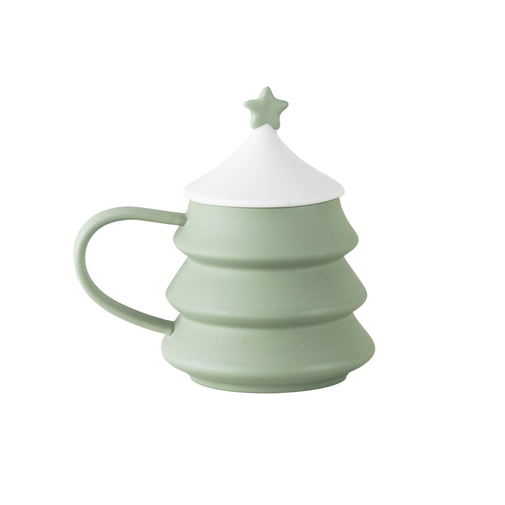 創意大號聖誕樹造型 陶瓷馬克杯帶蓋個性高顏值 適用奶茶/咖啡杯