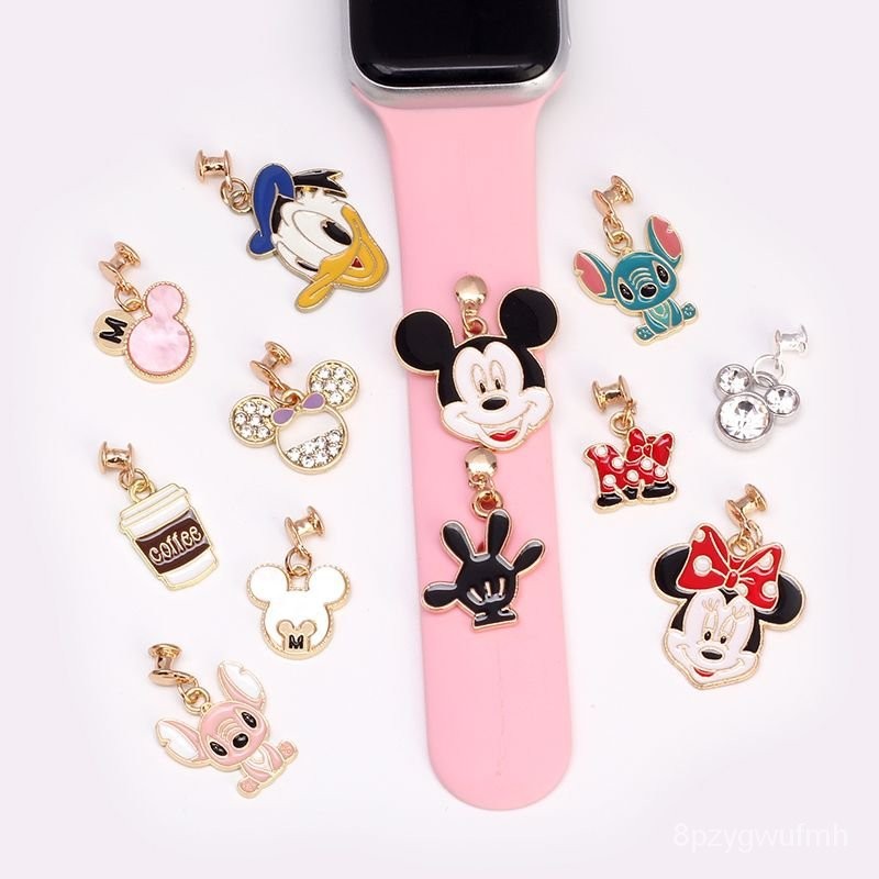 『霞姐好物』迪士尼米奇米妮手錶帶弔墜裝飾適用於蘋果係列硅膠錶帶裝飾配件 LZFF