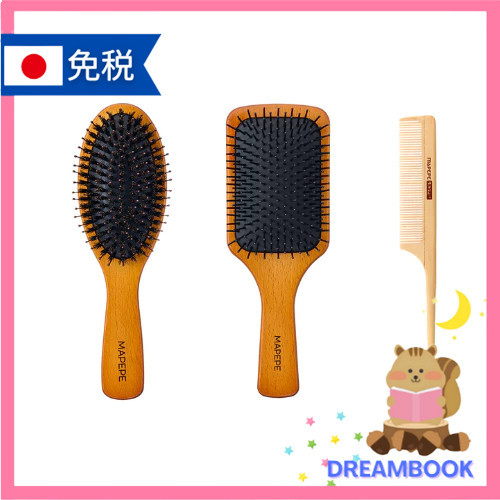 日本 Mapepe 光澤天然毛迷你混合刷 頭皮舒適刺激梳 黃楊木梳子 刷子清潔器