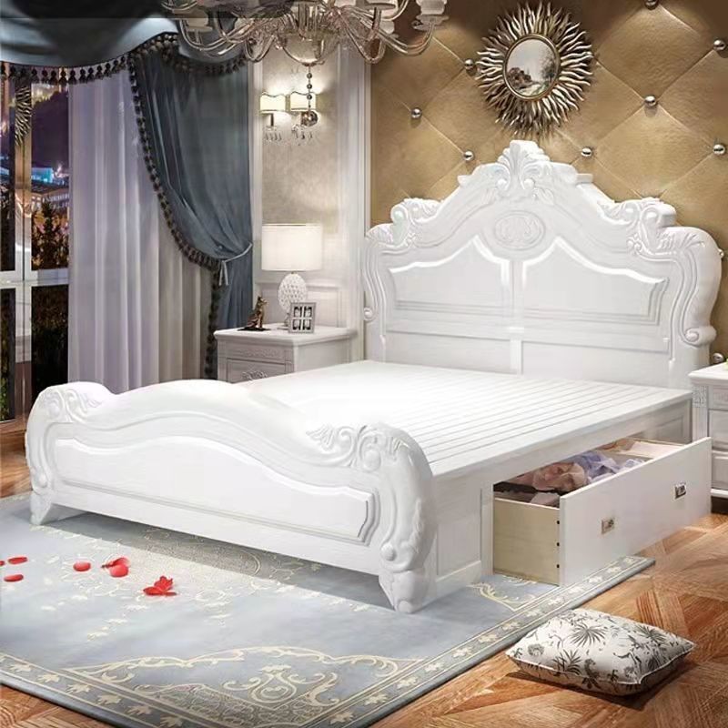 限時下殺 好物上新 加大床架 歐式實木雙人皮靠大床1.5米1.8米雕花主臥婚床美式高箱儲物公主床 單人床 雙人床 床