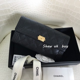 精品二手 CHANEL 香奈兒 Boy 經典 雙C 黑色荔枝皮 金扣 翻蓋 長夾 錢包 手拿包 卡夾 皮夾 A80