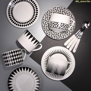 北歐黑白幾何骨瓷咖啡杯套裝簡約創意歐式帶杯碟勺子下午茶杯子喜濤貝貝屋