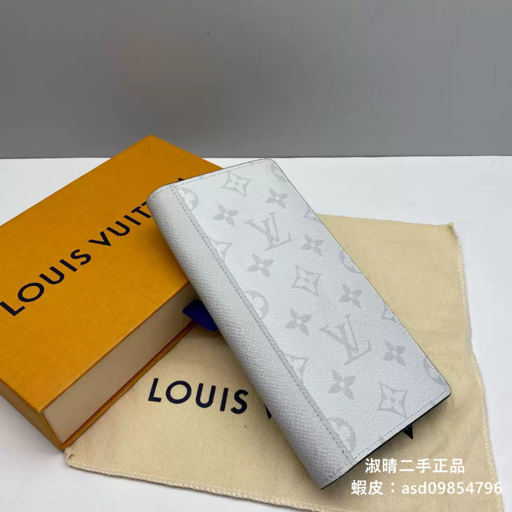 二手精品 LV BRAZZA 牛皮 老花 灰色長夾 男款白色老花對折錢包 m30298 路易威登長夾 手拿錢包