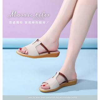 真皮牛皮女士 戶外防滑涼拖鞋 真牛皮夏季拖鞋女夏外穿牛筋軟底防滑一字拖平底媽媽涼拖鞋