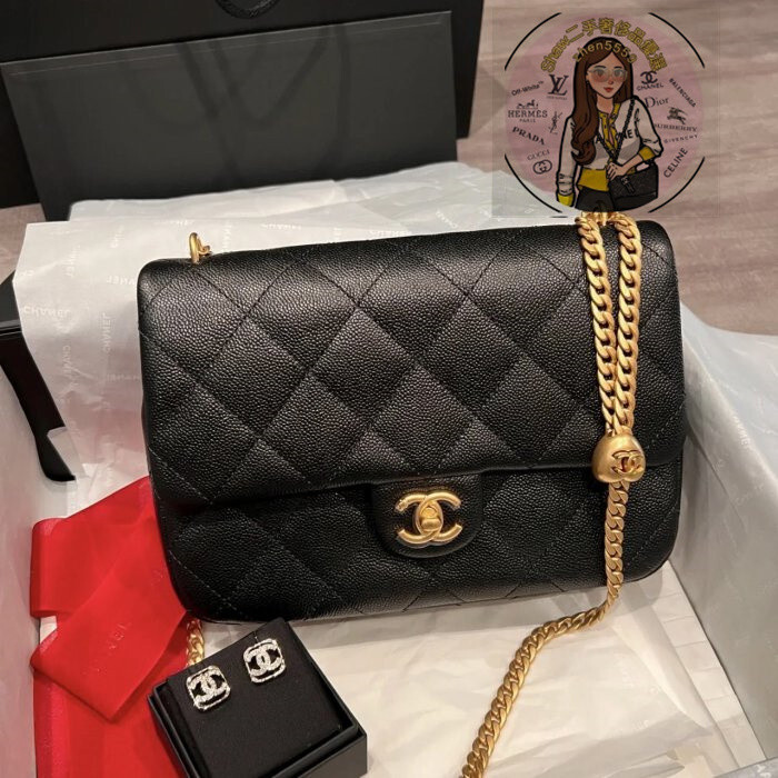 精品 CHANEL 爆款 23P 黑色 調節 愛心 荔枝牛皮 24 大款 方胖子 AS3921 現貨