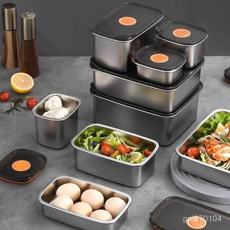 優選精品 保鮮飯盒水果便噹盒餐盒密封盒冰箱收納盒沙拉帶蓋304不銹鋼飯盒