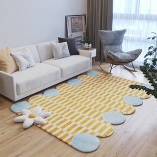地墊 地毯 北歐地毯 水晶絨地毯 遊戲地毯 簡約地毯 客廳地毯 沙發地毯卡通仿羊絨客廳地毯可愛奶油風加厚床邊毯沙發家用大