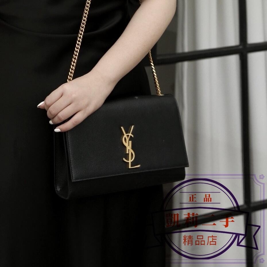 凱莉二手 YSL 聖羅蘭 kate 魚子醬牛皮手袋 鏈條包 信封包 單肩包 斜挎包 翻蓋包 中號 364021