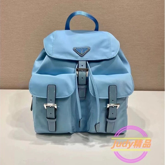 二手精品 PRADA 普拉達 新色小號 Re-Nylon尼龍背包 三角牌尼龍雙口袋 後背包 雙肩包 1BZ677