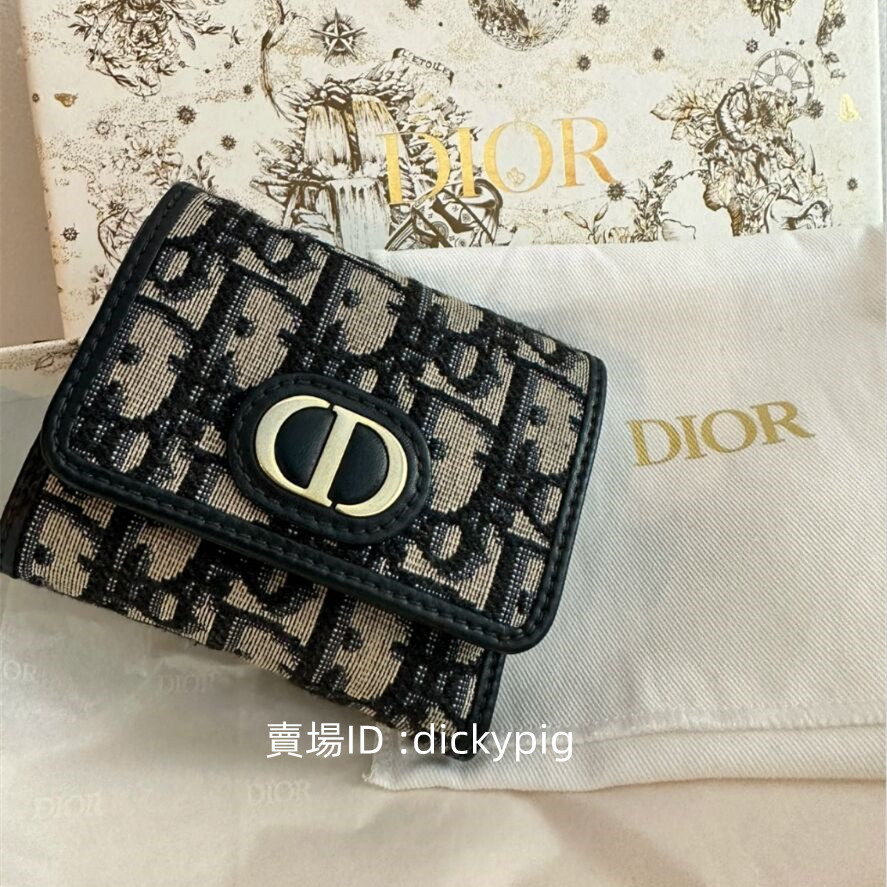 Dior 迪奧 30 MONTAIGNE 蒙田Oblique 經典刺繡老花滿印 三折錢包 卡包 零錢包