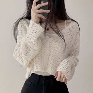 ☃DayDay少女｜鮮奶優格??韓國純色針織鏤空罩衫 夏季慵懶風