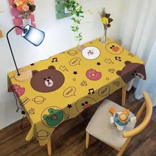 可愛桌布 桌巾 桌墊🎀網紅ins卡通布朗熊絨布水洗桌布兒童書桌墊布茶幾桌布擺攤野餐布