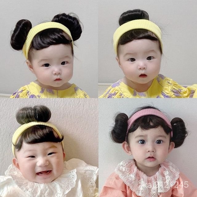 爆款韓國女嬰幼兒可愛花苞丸子頭假髮髮帶小孩護囟門光頭百搭髮飾