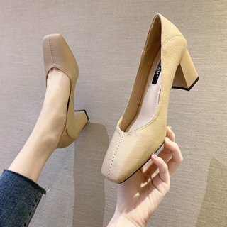 【GL SHOES】粗跟高跟鞋 百搭配裙子春秋夏季粗跟高跟鞋2024新款春季職業黑色法式少女士工作百搭網紅方頭單鞋