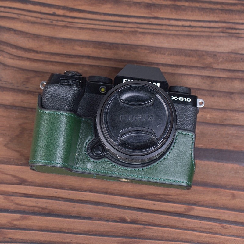 富士XS10相機包墨綠色真皮半套X-S10保護套XT30II相機套XT4皮套