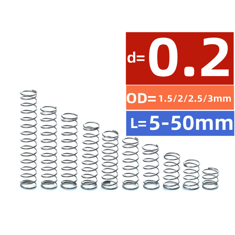 台灣發貨10pcs壓縮彈簧SUS304 0.2mm OD1.5/2/2.5/3mm長5-50mm壓力彈簧