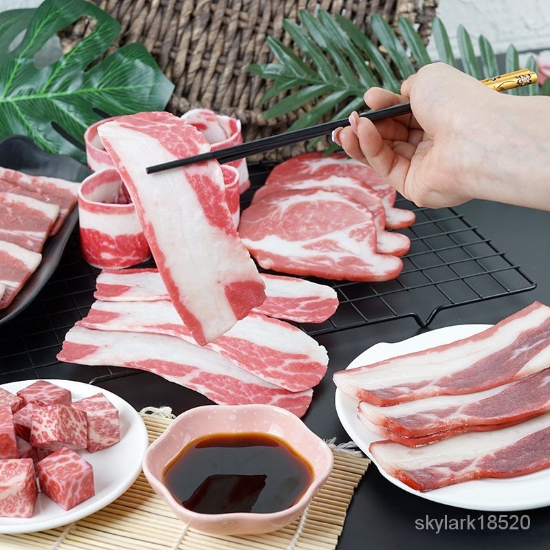 飯店用仿真韓式烤肉食材牛羊豬肉套餐模型假燒烤串食材裝飾擺設掛件道具 WBKY