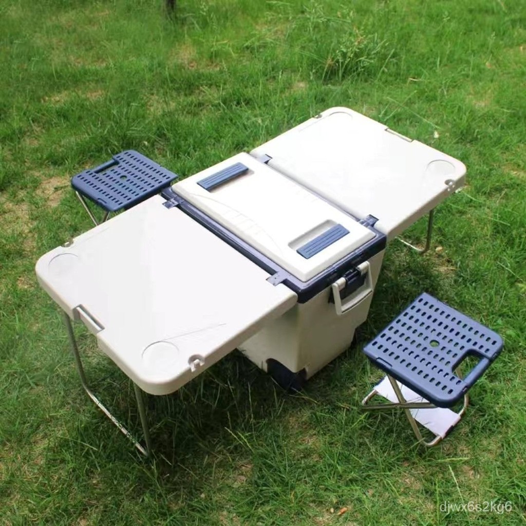 戶外折疊桌椅冰桶一體便攜式車載自駕遊野餐桌椅套裝露營裝備必備 P8LQ