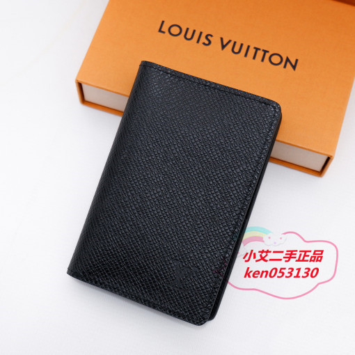 二手 LOUIS VUITTON LV M30537 黑色全皮TAIGA對折 名片夾 名片套 卡片夾