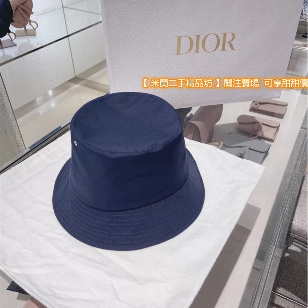 二手現貨 Dior 迪奧 Teddy D Cd Oblique 藍色 大緹花雙面 漁夫帽 窄帽