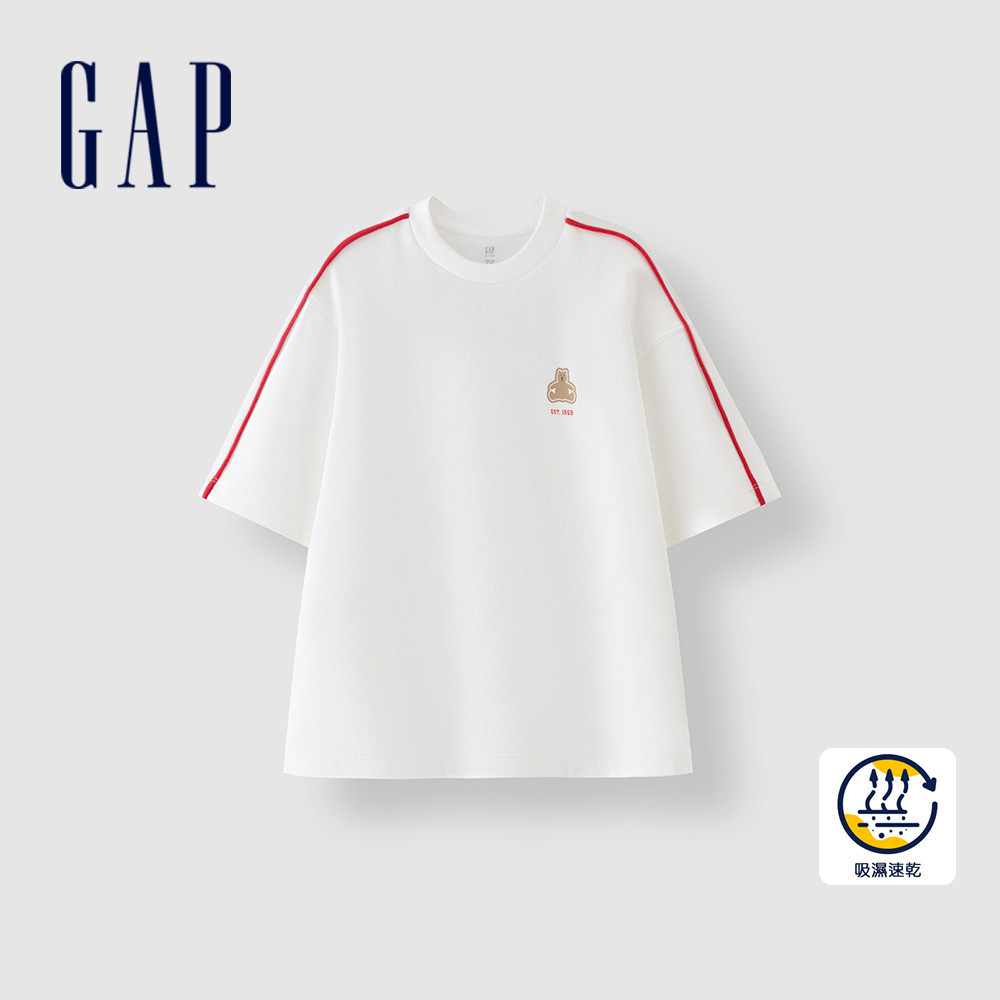 Gap 男童裝 Logo小熊印花圓領短袖T恤-白色(466201)
