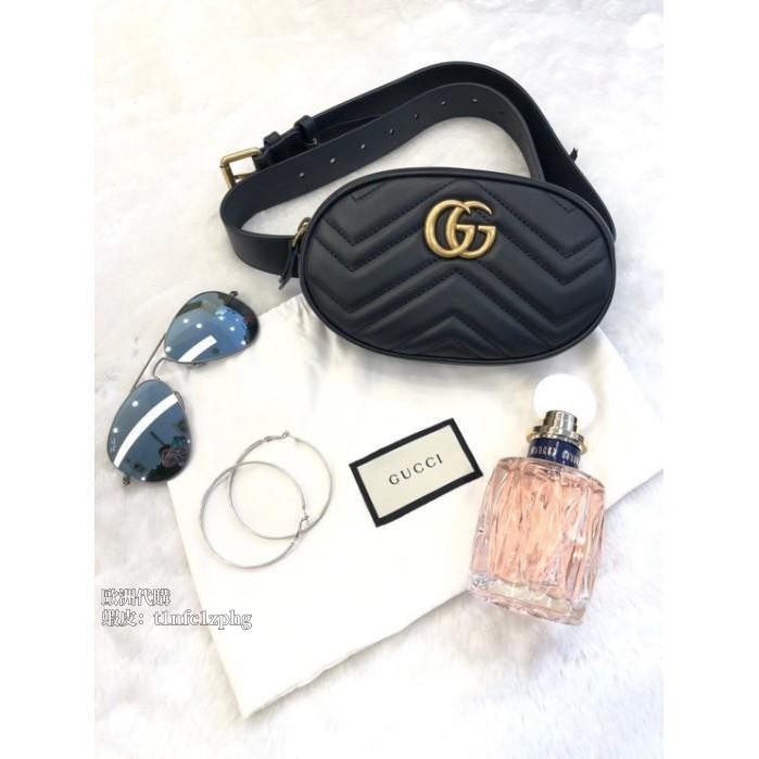 GUCCI GG Marmont matelassè 腰包 黑 牛皮 476434 75 85 95 公分 現貨