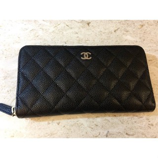 Chanel Zip Wallet 荔枝紋 黑色銀扣 拉鍊長夾 8卡